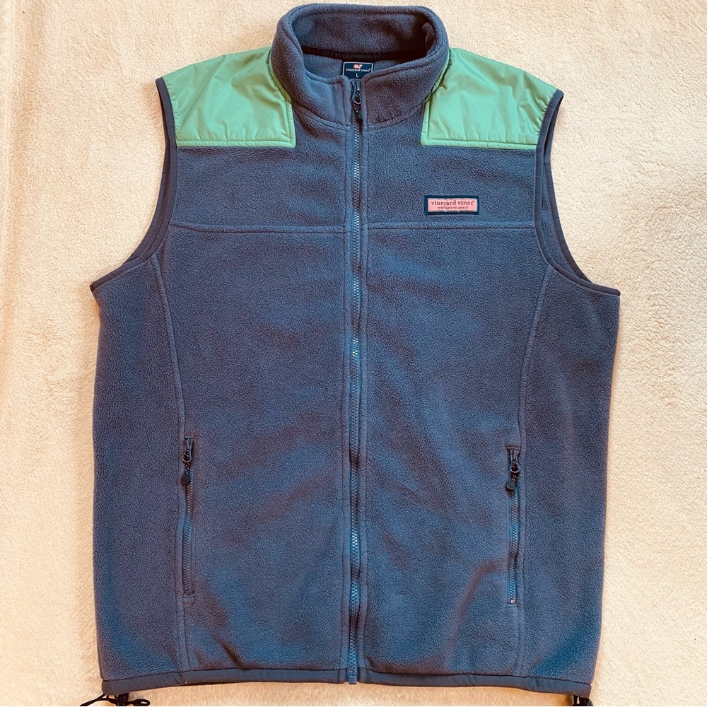 Vineyard Vines colorblock slate blue green fleece vest Size L
